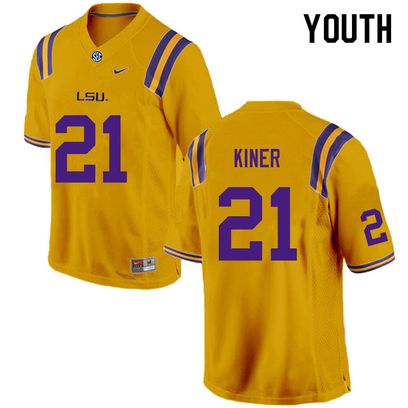 Youth #21 Corey Kiner LSU Tigers College Football Jerseys Sale-Gold